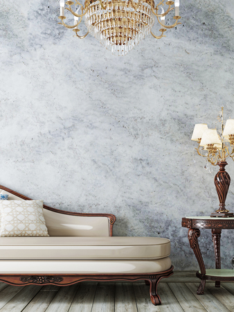 Classic Interior of the living room with a sofa with empty wall. Trend color. 3d renderingの写真素材