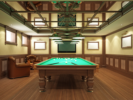 Billiard room in classical style with wooden decoration. 3D rendering.の写真素材