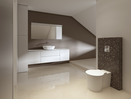 Bathroom in Contemporary style in brown and white colors. 3d rendering.の写真素材