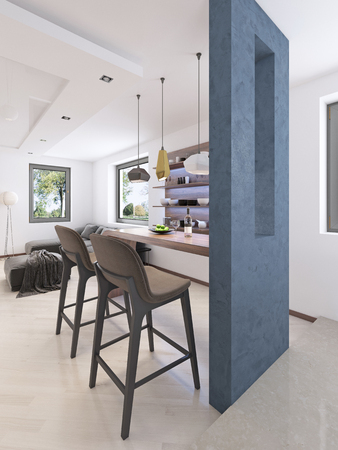 Bar counter with two chairs in Contemporary style. 3D renderingの写真素材