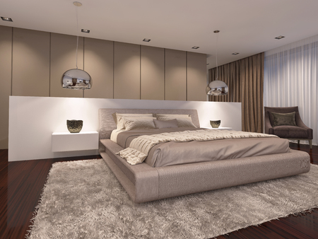 luxurious bedroom in the evening light contemporary style. 3D renderingの写真素材