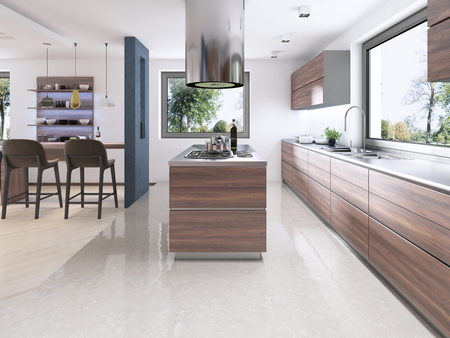 Modern kitchen in Contemporary style. 3D renderingの写真素材