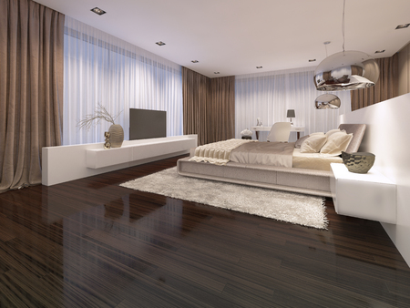 luxurious bedroom in the evening light contemporary style. 3D renderingの写真素材
