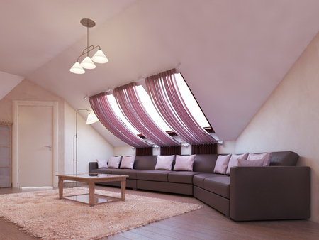 Modern living room with burgundy and white. 3D rendering.の写真素材