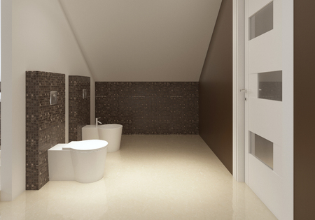 Bathroom in Contemporary style in brown and white colors. 3d rendering.の写真素材