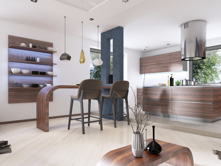 Modern kitchen in Contemporary style. 3D renderingの写真素材