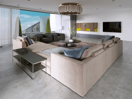 Large modern living room open space in a modern style. 3D renderingの写真素材