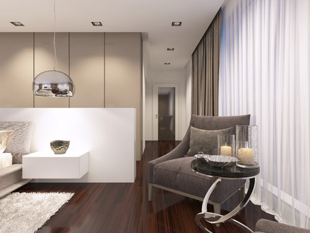 Two luxurious soft armchairs in the evening bedroom, art deco style. 3D renderingの写真素材