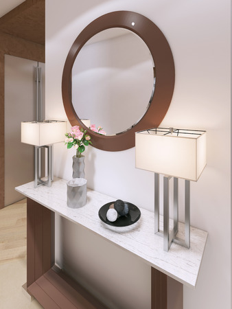 Modern design corridor, housekeeper and a mirror. 3D renderingの写真素材