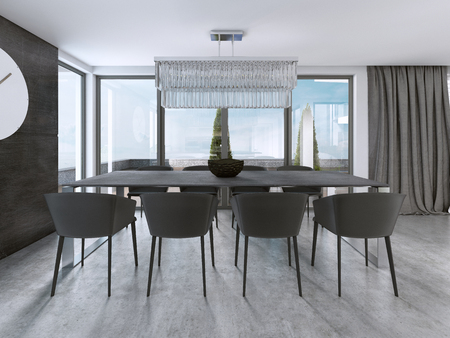 Large modern dining table in contemporary kitchen. 3D renderingの写真素材