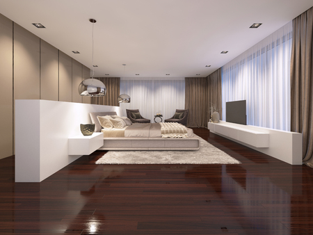 luxurious bedroom in the evening light contemporary style. 3D renderingの写真素材