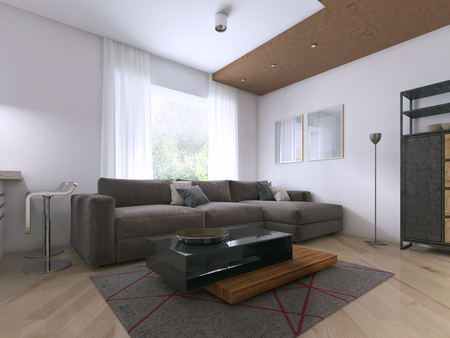 A modern brown sofa in the contemporary interior. 3D renderingの写真素材