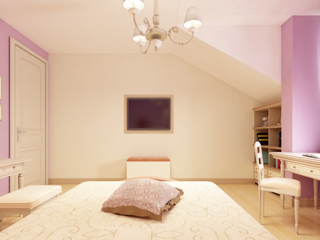 Light children's room in a classical style for a girl. 3D rendering.の写真素材