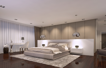 luxurious bedroom in the evening light contemporary style. 3D renderingの写真素材