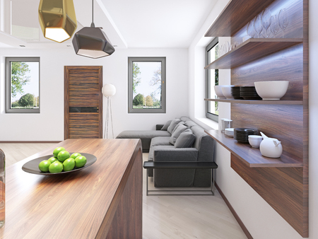 Bar counter with two chairs in Contemporary style. 3D renderingの写真素材
