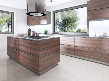 Modern kitchen in Contemporary style. 3D renderingの写真素材