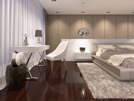 Dressing table with a mirror of white color in the bedroom style art deco. 3D renderingの写真素材