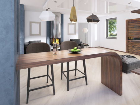 Bar counter with two chairs in Contemporary style. 3D renderingの写真素材