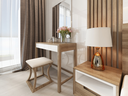 Dressing table mirror bedroom scandinavian style. 3D renderingの写真素材