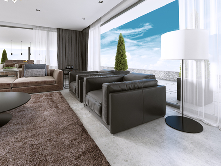 Large modern living room open space in a modern style. 3D renderingの写真素材