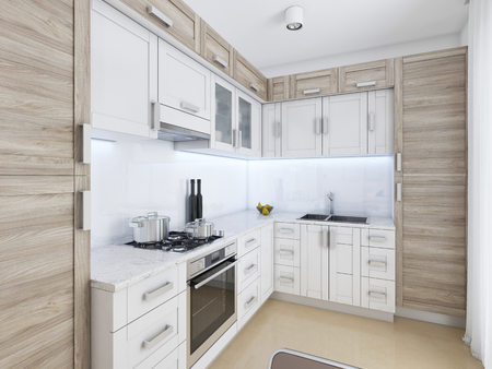 Designer kitchen in contemporary style in pastel colors. 3D renderingの写真素材