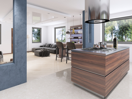 Modern kitchen in Contemporary style. 3D renderingの写真素材