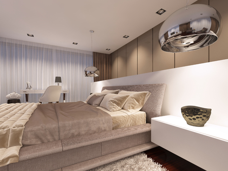 luxurious bedroom in the evening light contemporary style. 3D renderingの写真素材