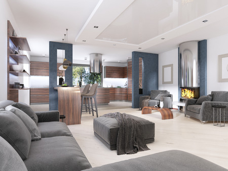 Modern studio apartment in Contemporary style. 3D renderingの写真素材