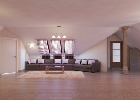 Modern living room with burgundy and white. 3D rendering.の写真素材