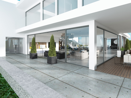 The entrance group of the modern house is contemporary style. 3d rendering.の写真素材