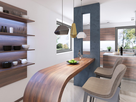 Bar counter with two chairs in Contemporary style. 3D renderingの写真素材