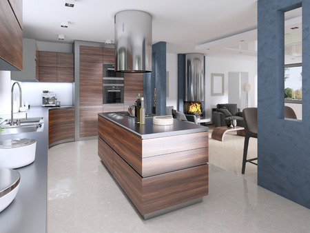 Modern kitchen in Contemporary style. 3D renderingの写真素材