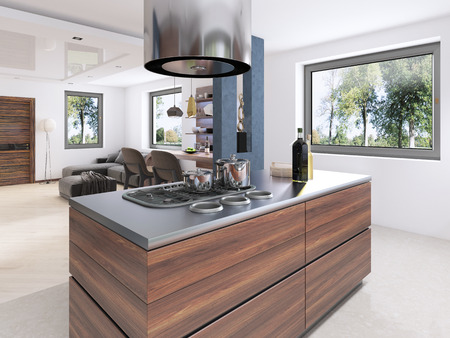 Modern kitchen in Contemporary style. 3D renderingの写真素材