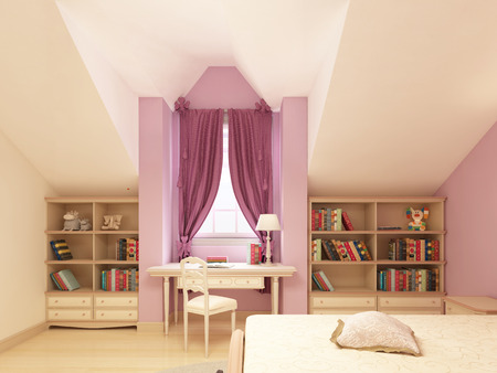 Light children's room in a classical style for a girl. 3D rendering.の写真素材