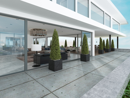 The entrance group of the modern house is contemporary style. 3d rendering.の写真素材