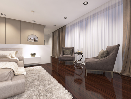 Two luxurious soft armchairs in the evening bedroom, art deco style. 3D renderingの写真素材