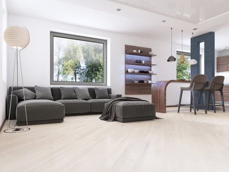 Modern studio apartment in Contemporary style. 3D renderingの写真素材