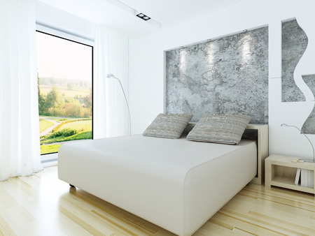 Modern bedroom in loft style. 3d rendering.の写真素材