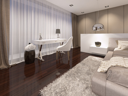 Dressing table with a mirror of white color in the bedroom style art deco. 3D renderingの写真素材
