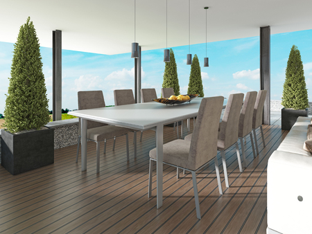 Terrace with dining table in the style of Contemporary. 3D renderingの写真素材