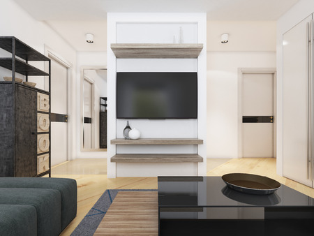 TV unit in a modern living room. 3D renderingの写真素材