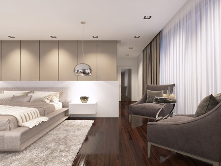 luxurious bedroom in the evening light contemporary style. 3D renderingの写真素材