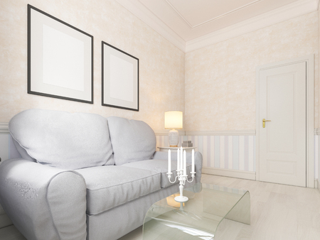 Small living room, for relaxing, with a sofa and TV. 3D rendering.の写真素材