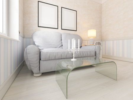 Small living room, for relaxing, with a sofa and TV. 3D rendering.の写真素材