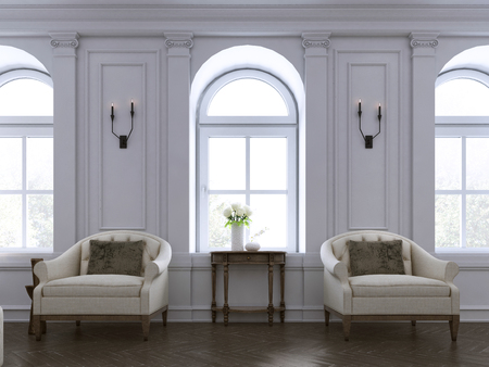 luxury two armchair in classic living room with tableset. 3d renderingの写真素材