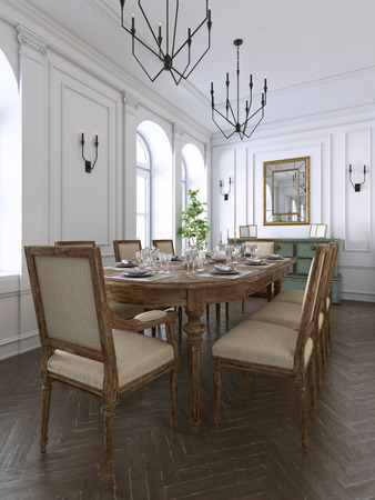 decoration and furniture of modern dining room. 3d renderingの写真素材