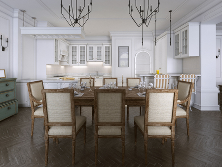 decoration and furniture of modern dining room. 3d renderingの写真素材