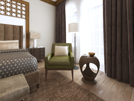 Bedroom in a middle eastern arabic style. 3D renderingの写真素材