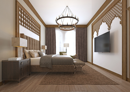 Bedroom in a middle eastern arabic style. 3D renderingの写真素材