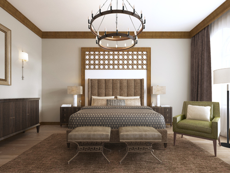 Bedroom in a middle eastern arabic style. 3D renderingの写真素材